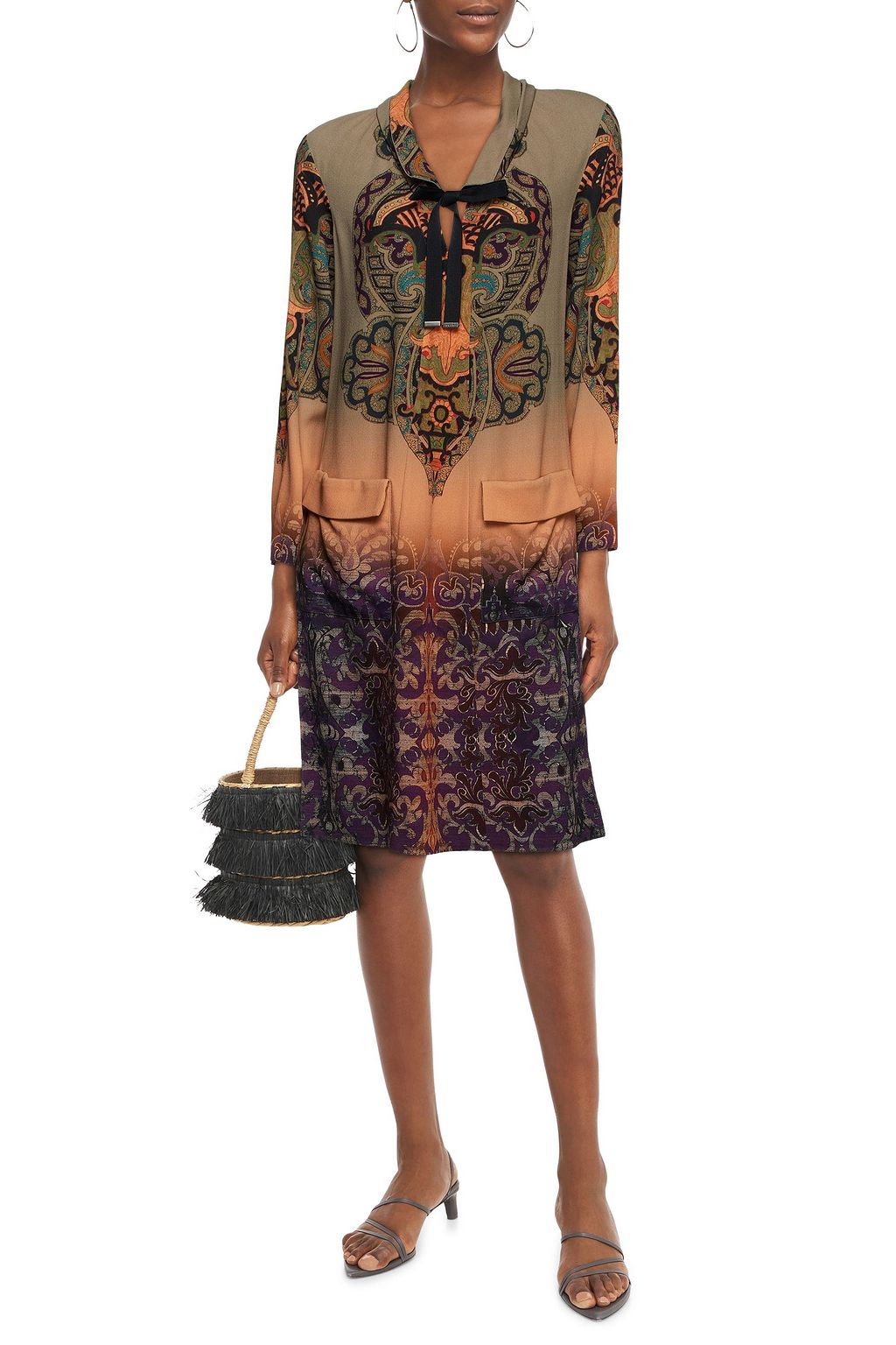 ETRO Pleated printed stretch-crepe dress