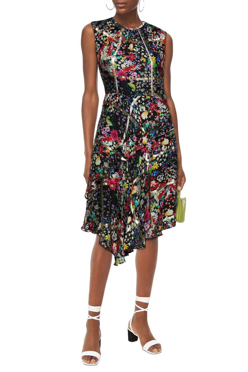 ETRO Gathered metallic floral-print chiffon midi dress