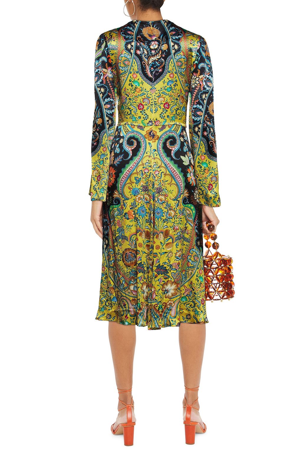 ETRO Wrap-effect printed hammered satin midi dress