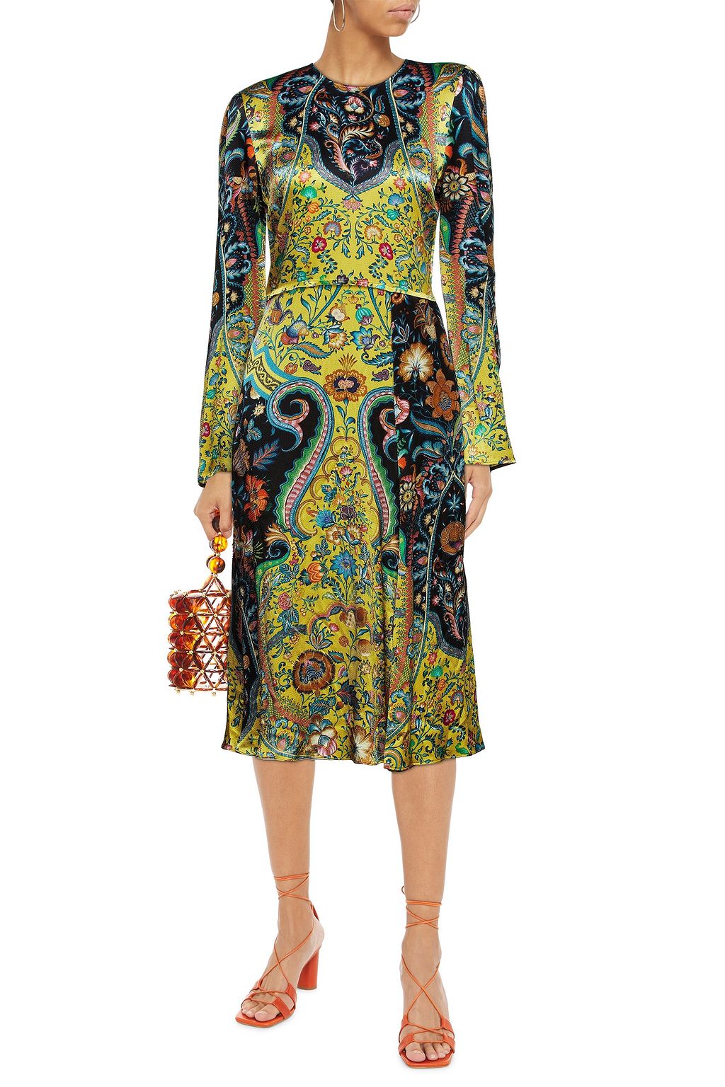 ETRO Wrap-effect printed hammered satin midi dress