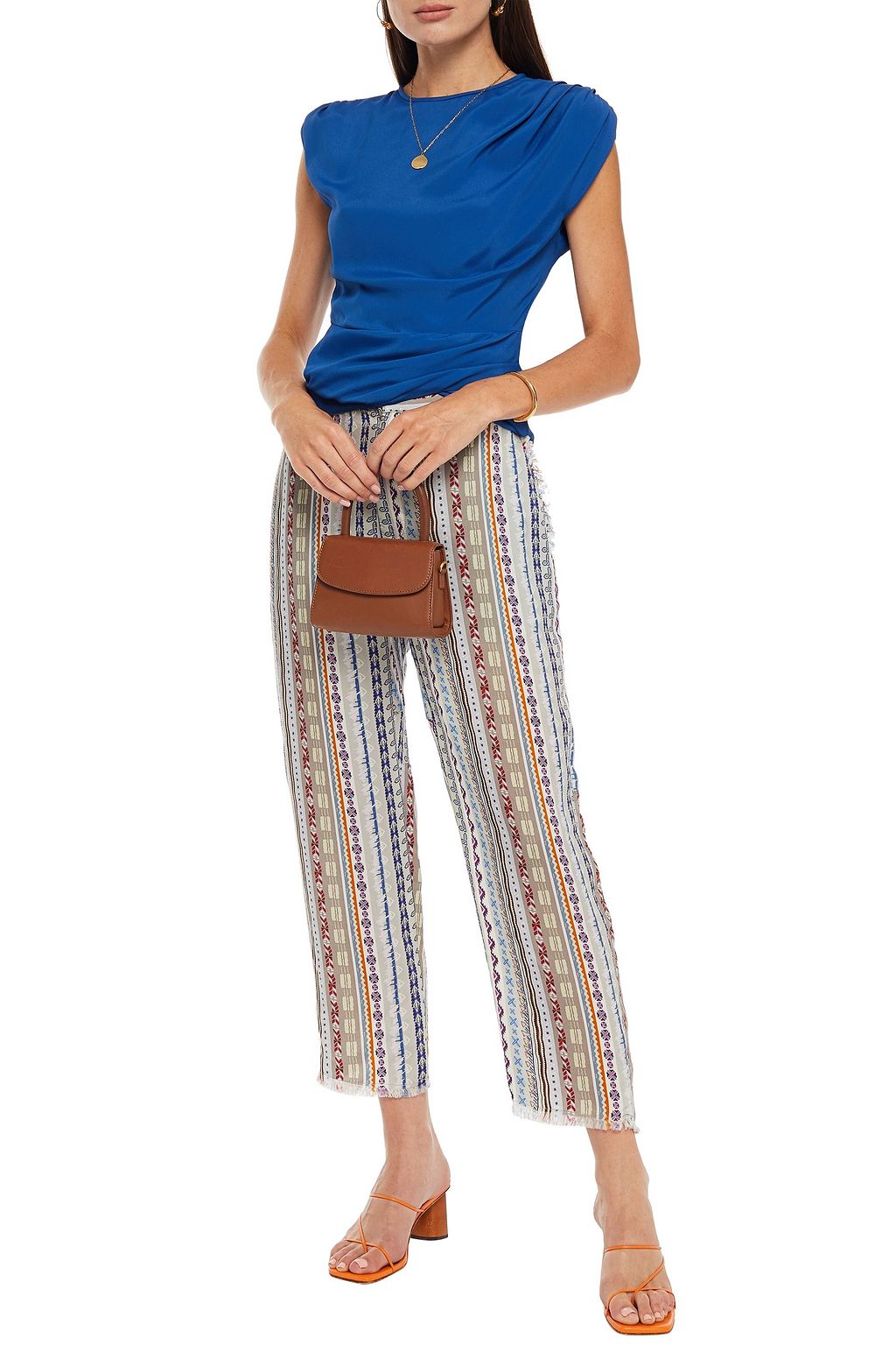 ETRO Cropped printed cupro straight-leg pants