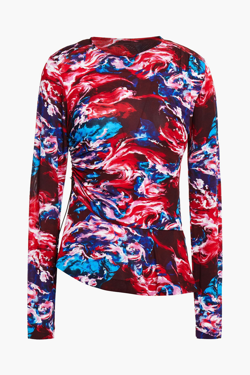 Kenzo Ruched Printed Jersey Top In Red