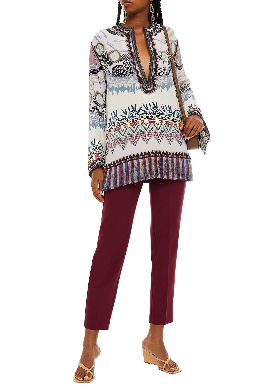ETRO Embellished printed silk crepe de chine tunic