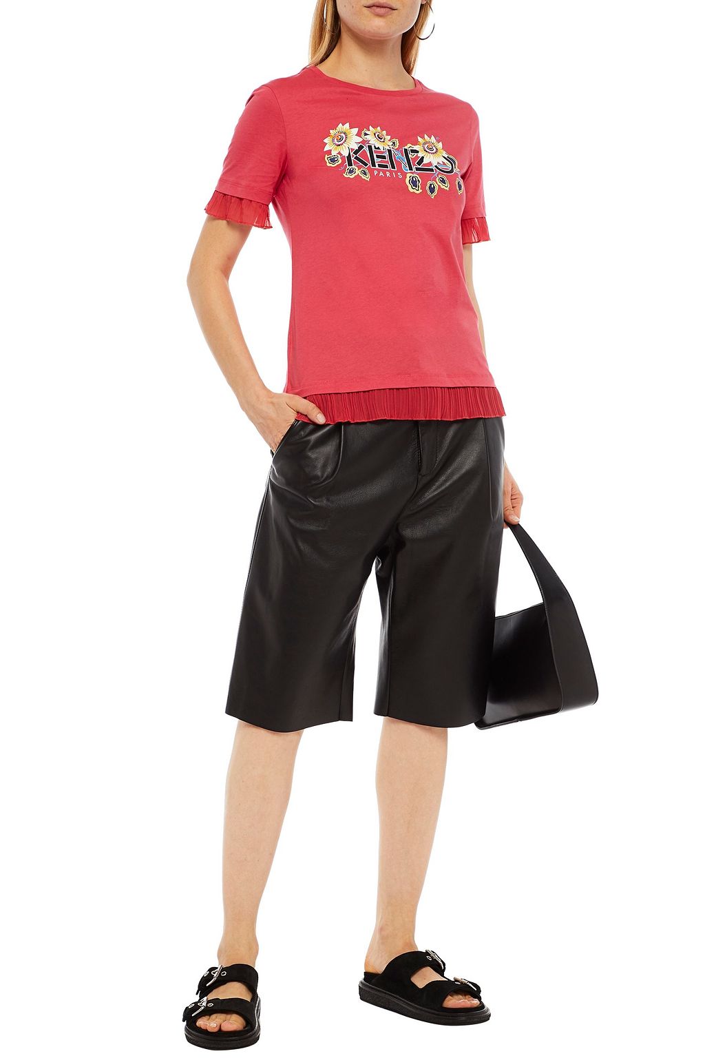 KENZO Plissé-trimmed printed cotton-jersey T-shirt