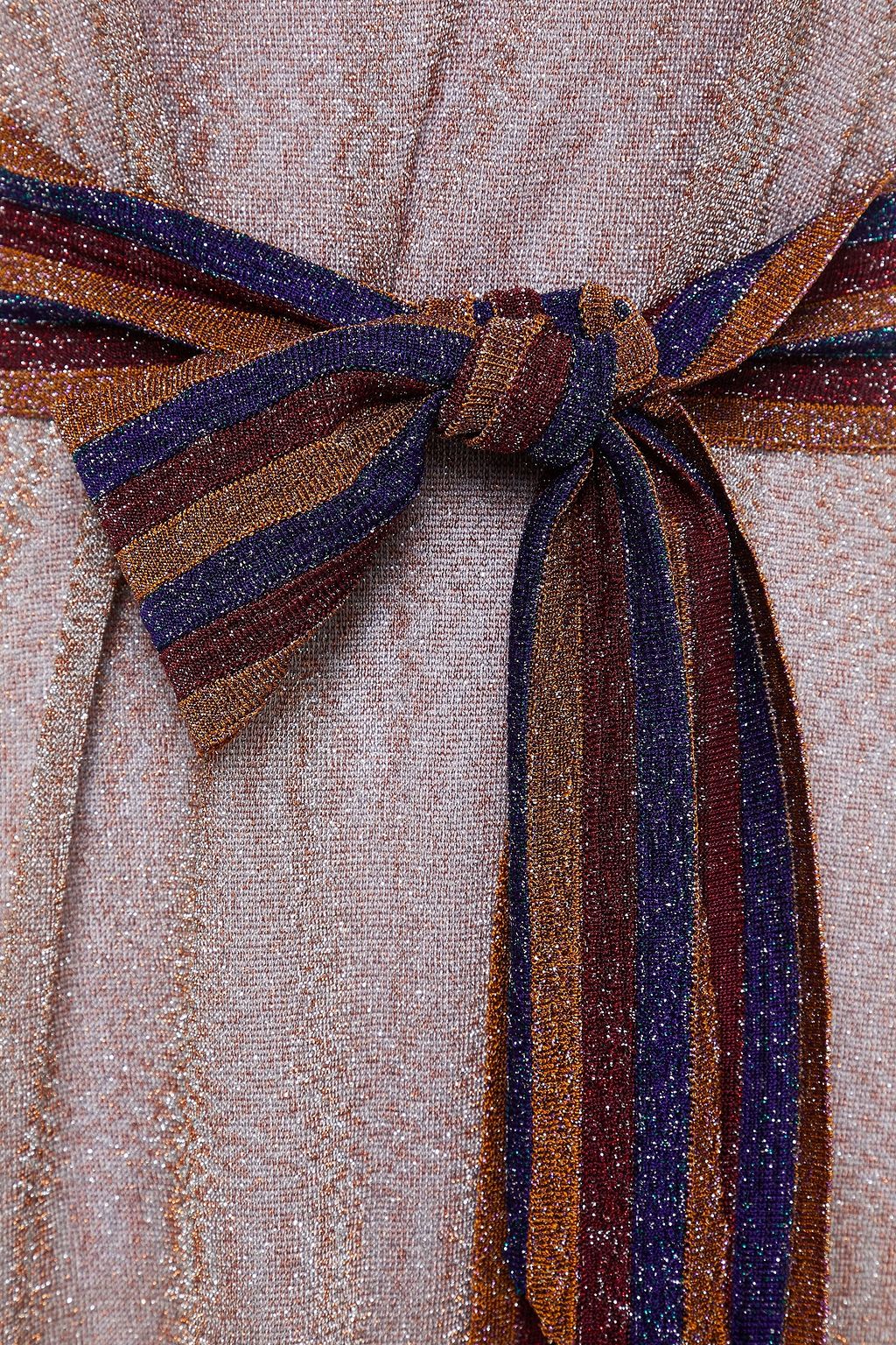 MISSONI Belted metallic crochet-knit mini dress
