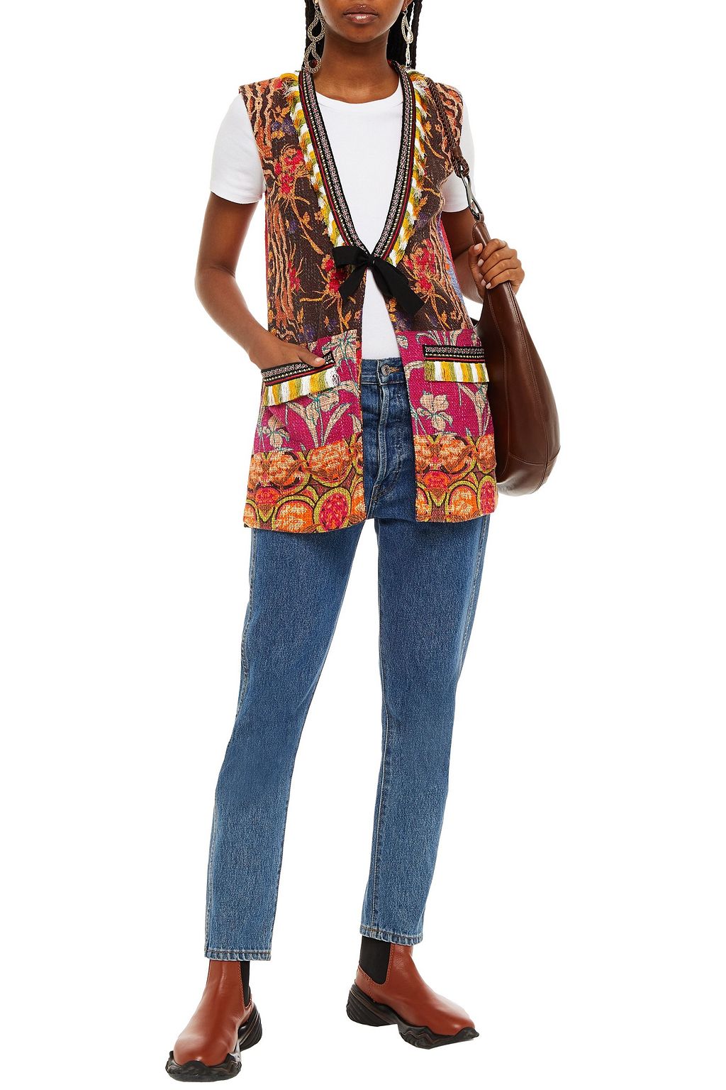 ETRO Embellished printed cotton-blend tweed vest