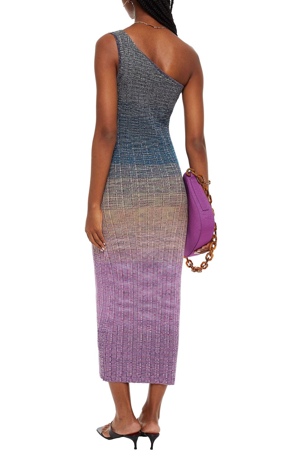 MISSONI One-shoulder metallic crochet-knit wool-blend midi dress