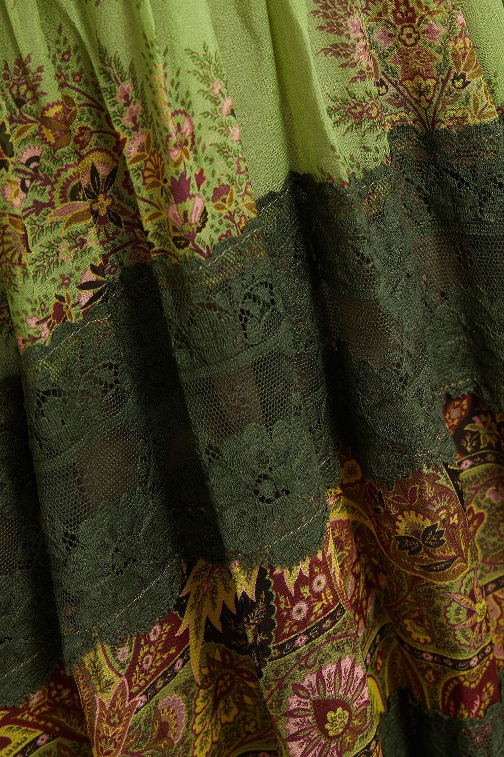 ETRO Lace-trimmed gathered printed silk-chiffon maxi dress