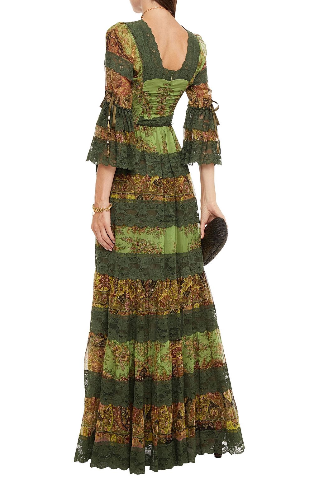ETRO Lace-trimmed gathered printed silk-chiffon maxi dress