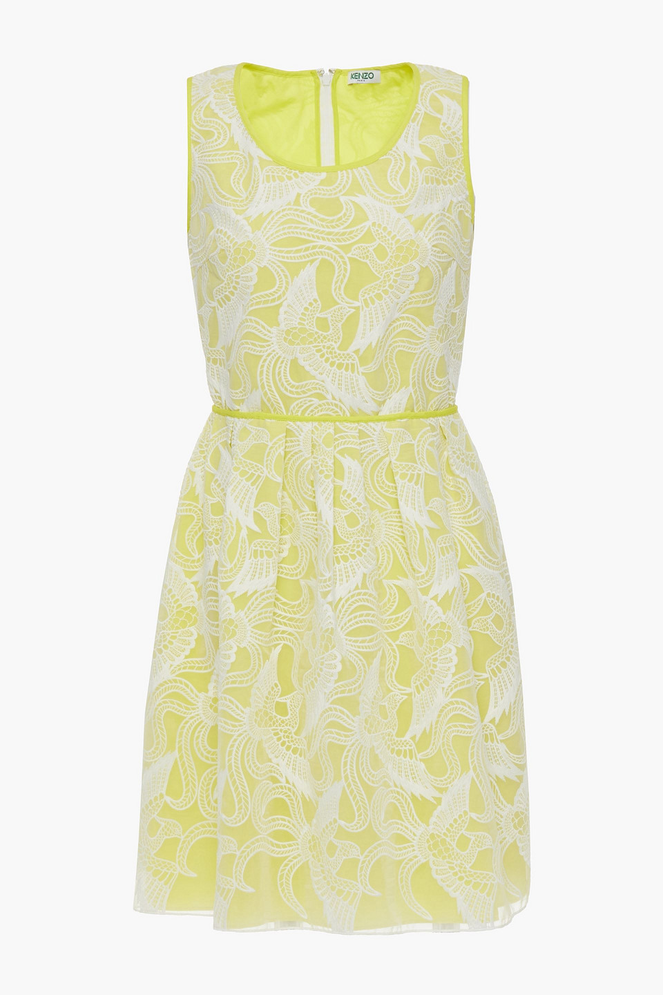 Kenzo Embroidered Organza Mini Dress In Lime Green