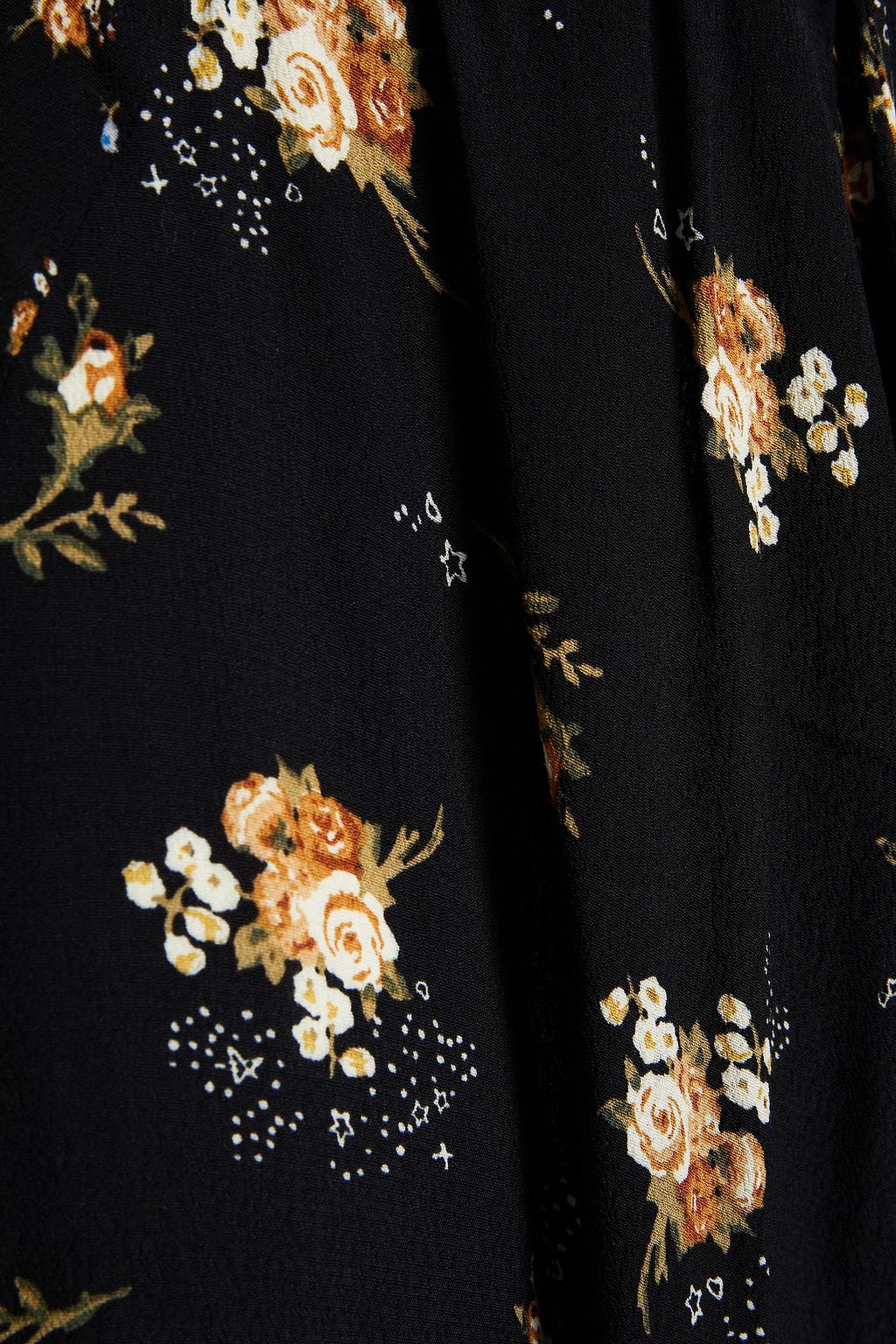 MAJE Shirred floral-print crepe midi skirt