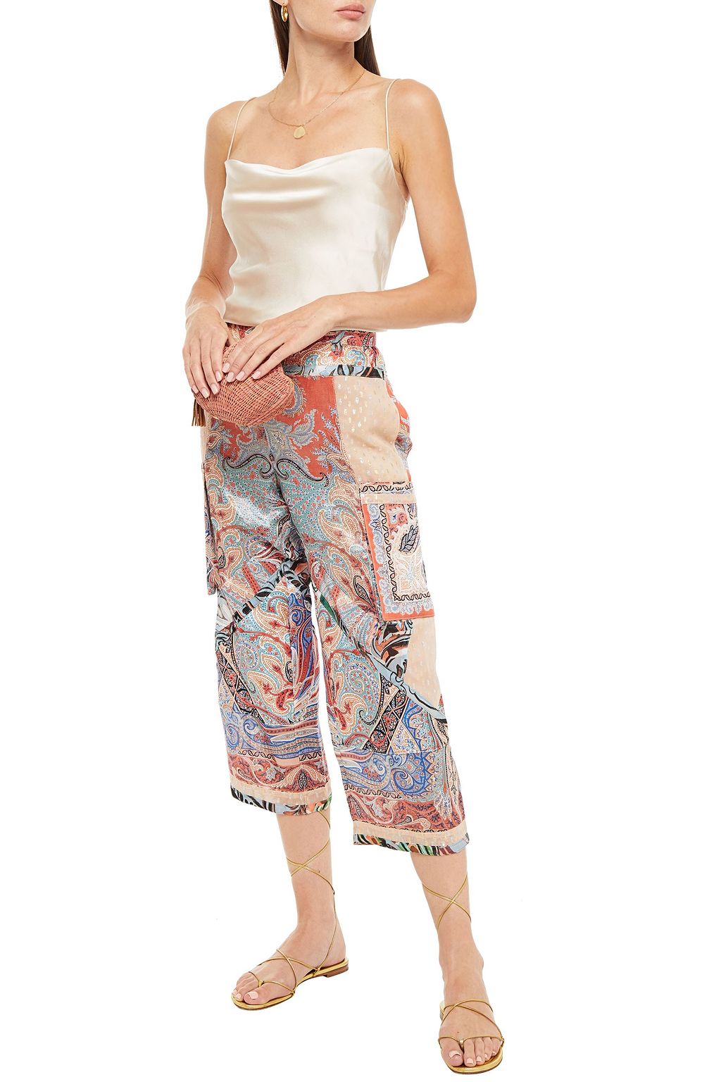 ETRO Cropped printed fil coupe silk-blend straight-leg pants