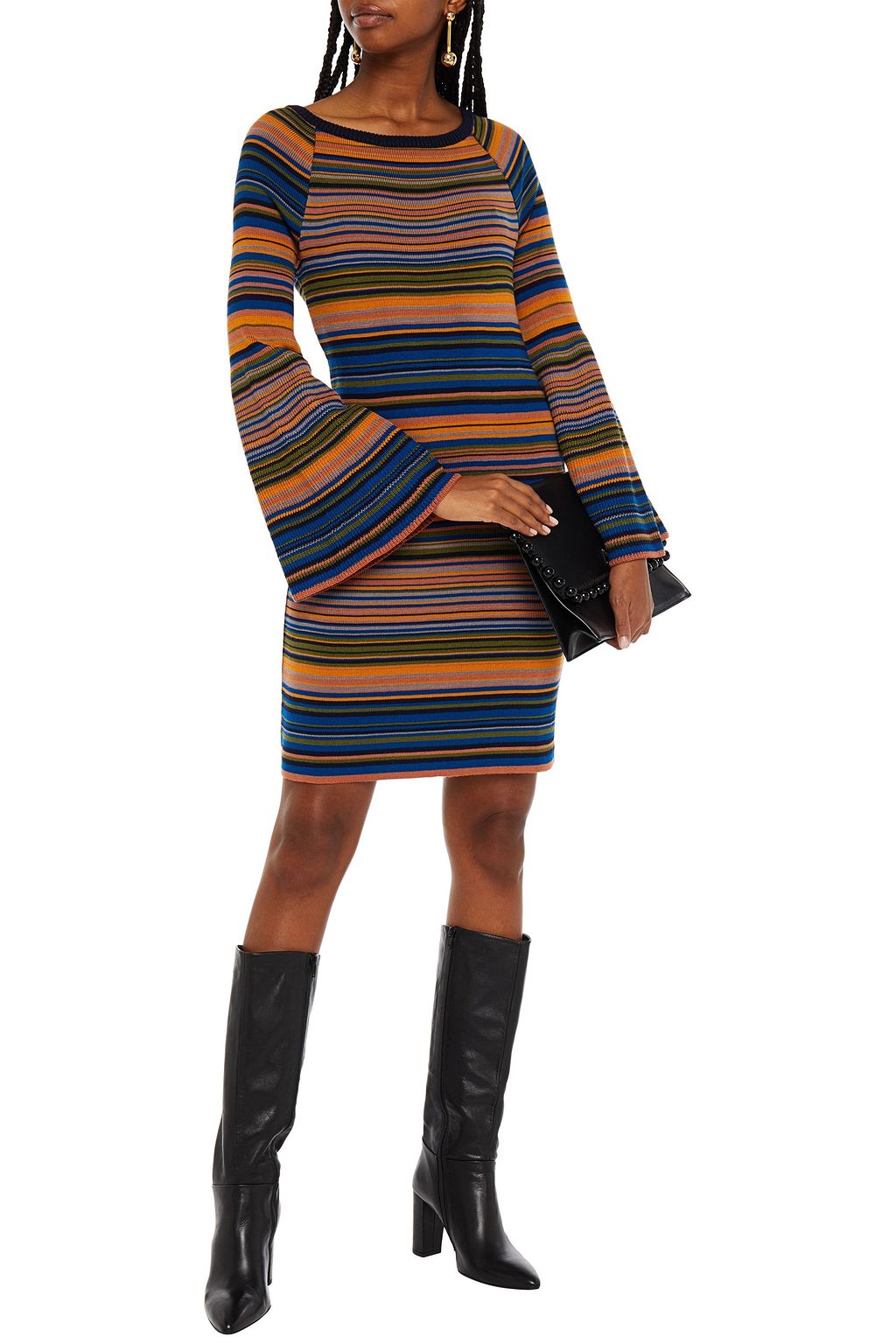MISSONI Striped ribbed-knit mini dress