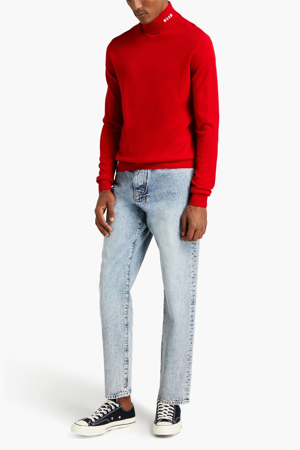 MSGM Embroidered wool-blend turtleneck sweater