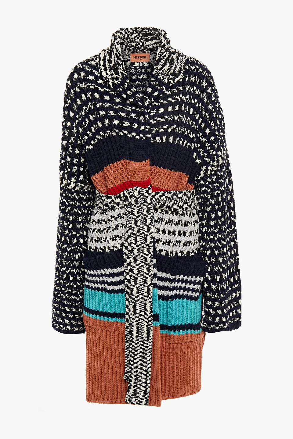 Missoni Woman Belted Crochet-knit Wool Coat Black Size XS