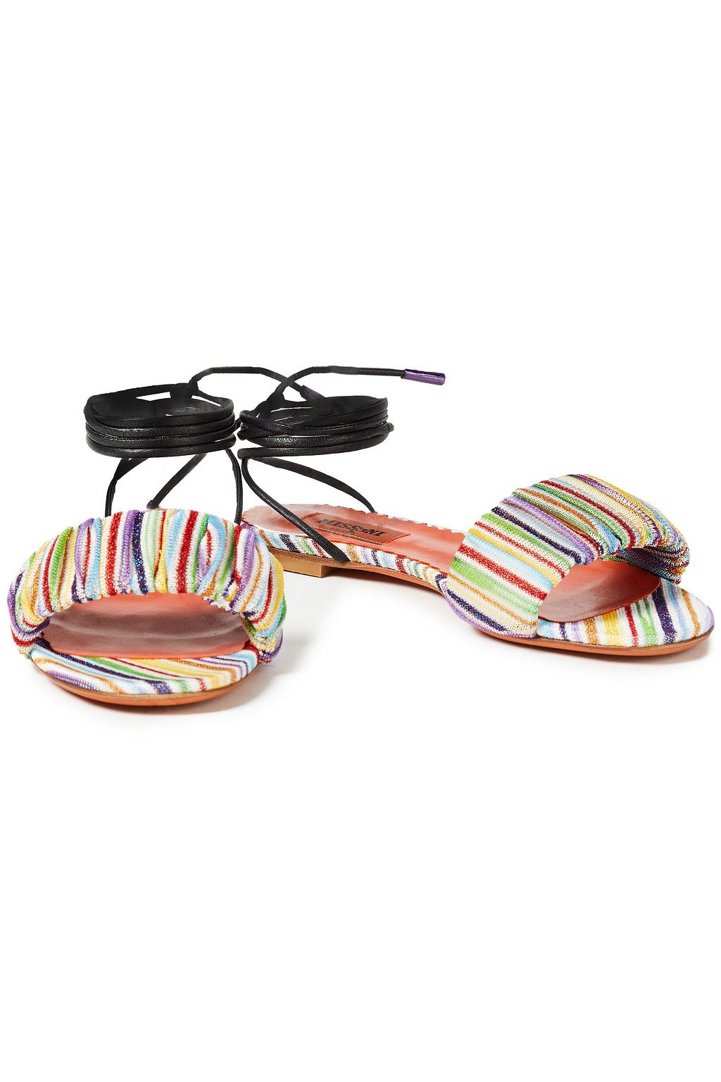 MISSONI Gathered crochet-knit and leather sandals