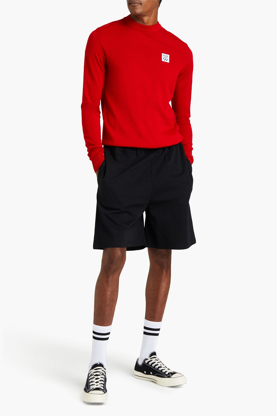 Msgm Man Slim-fit Appliquéd Wool-blend Jumper In Red