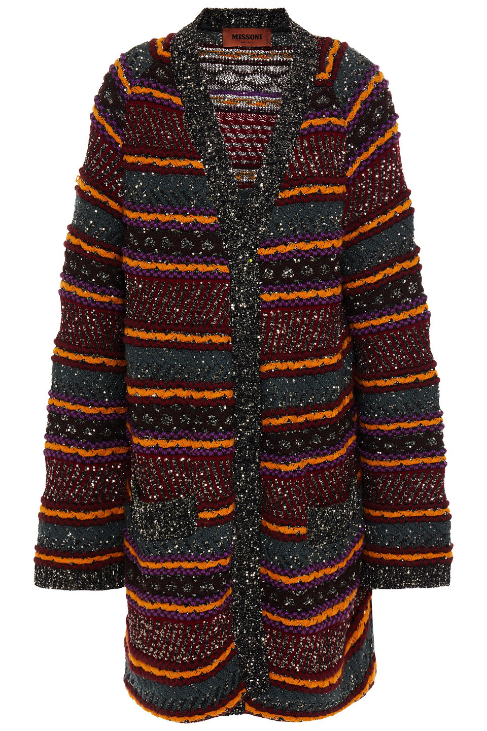 Missoni Woman Patchwork-effect Embellished Wool-blend Cardigan Black Size 40