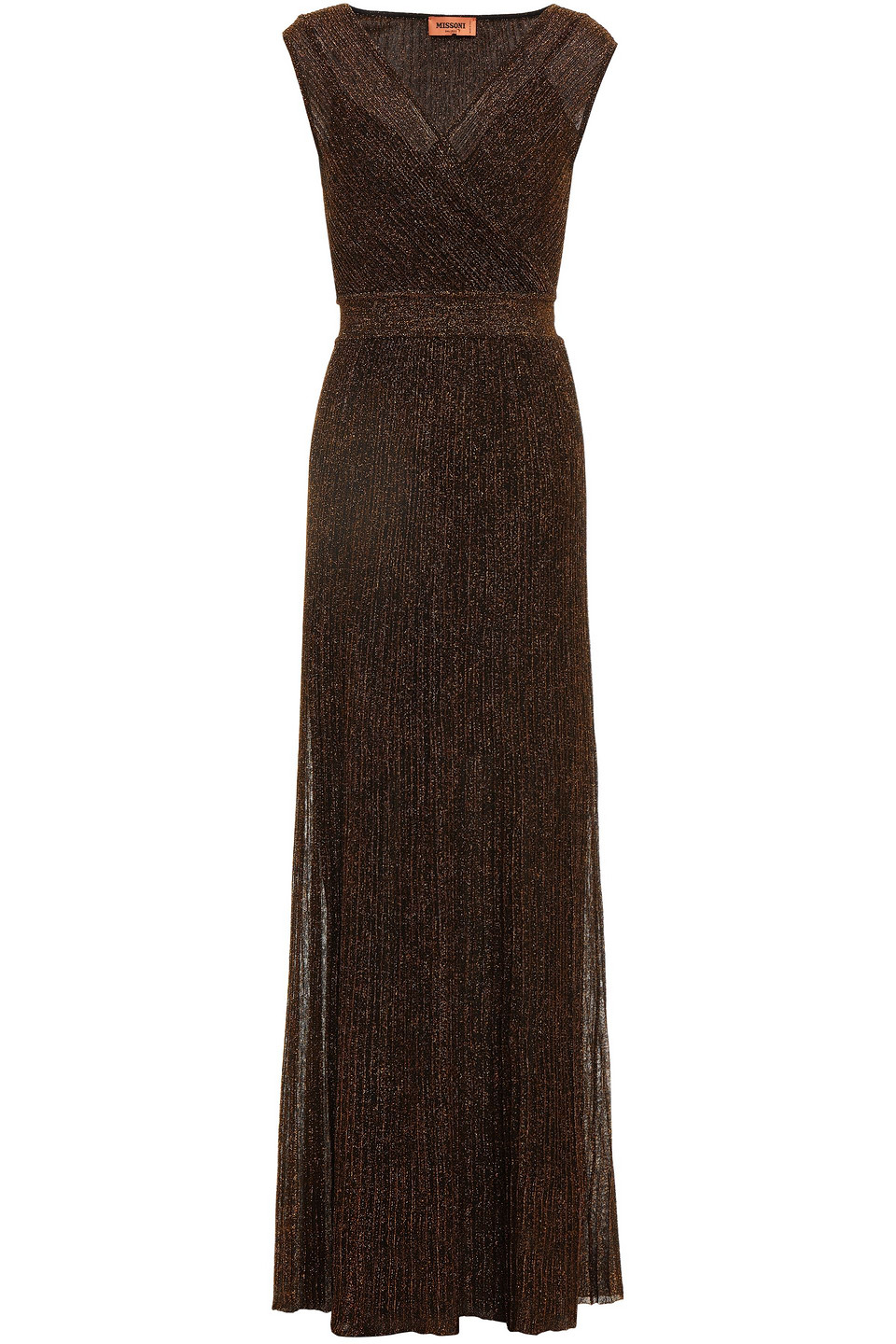 Missoni Woman Wrap-effect Metallic Ribbed-knit Maxi Dress Gold Size 42
