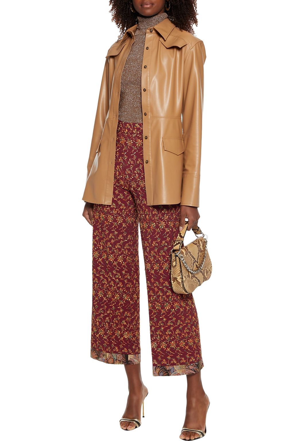 ETRO Cropped jacquard-trimmed embroidered crepe wide-leg pants