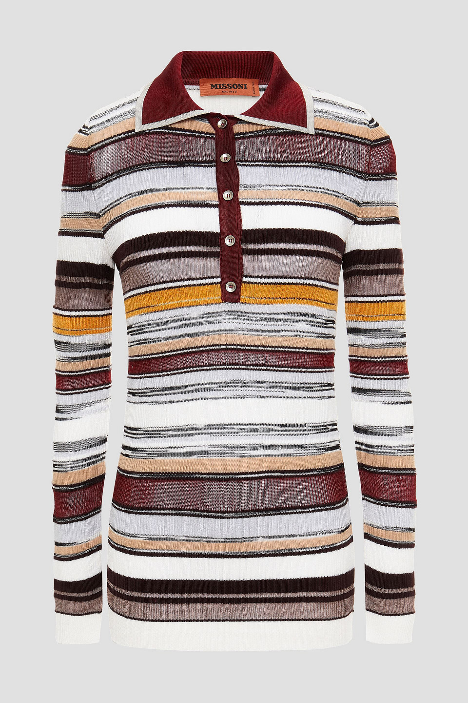 Missoni Woman Striped Ribbed-knit Polo Shirt Ivory Size 40