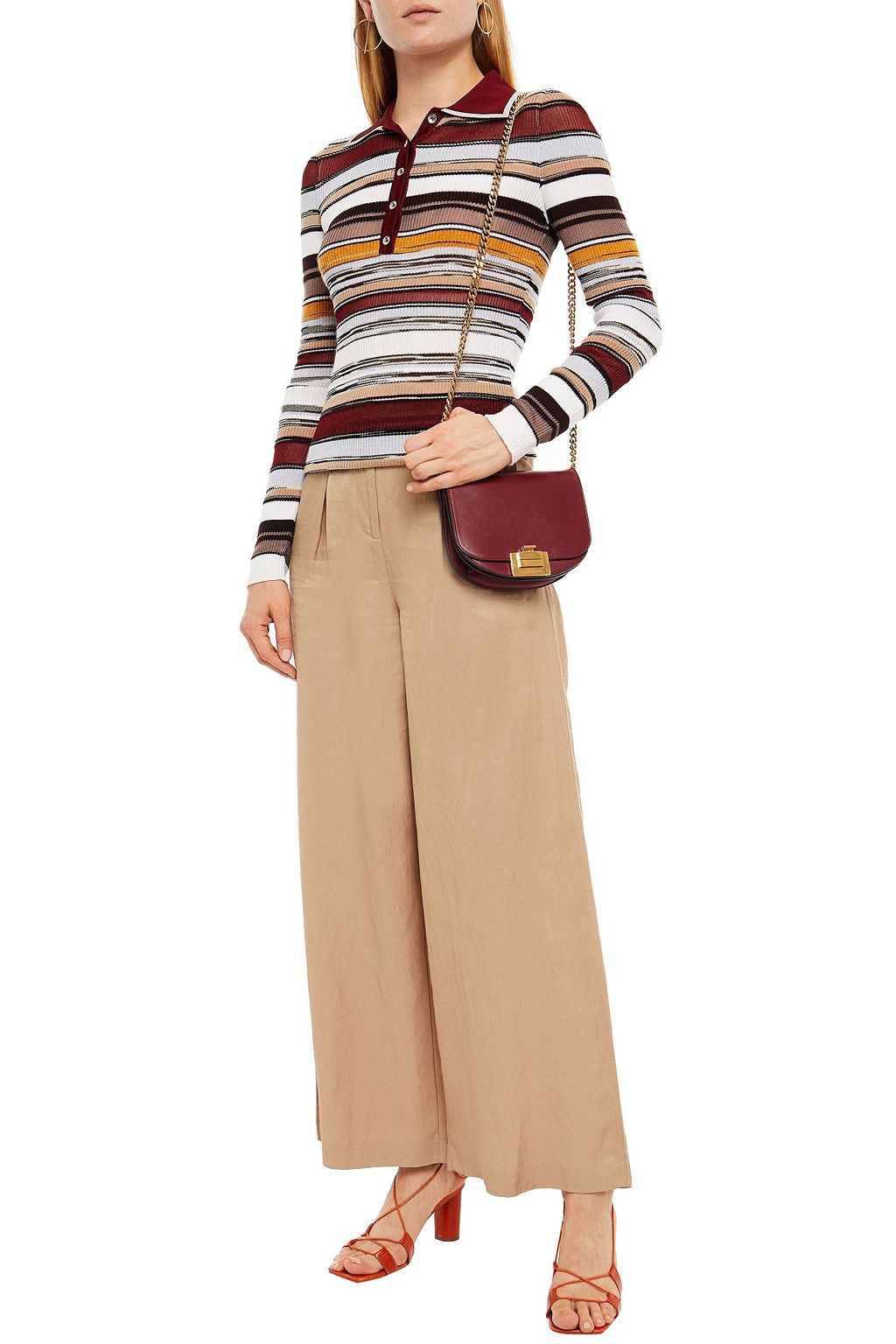 MISSONI Striped ribbed-knit polo shirt