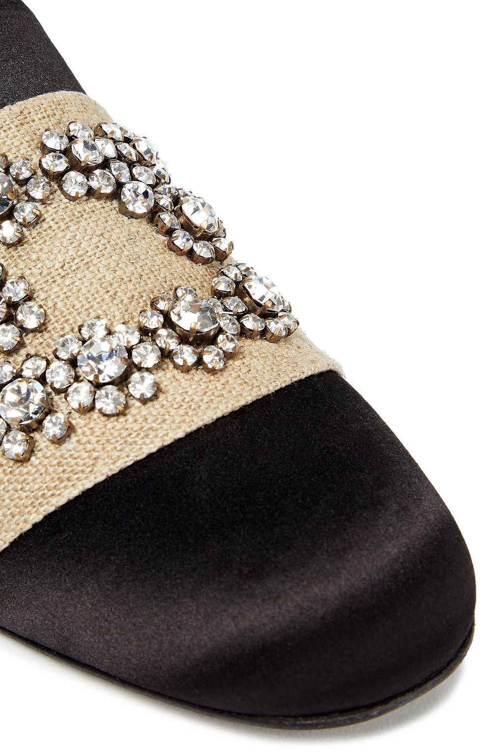 ROGER VIVIER Embellished canvas-paneled satin loafers