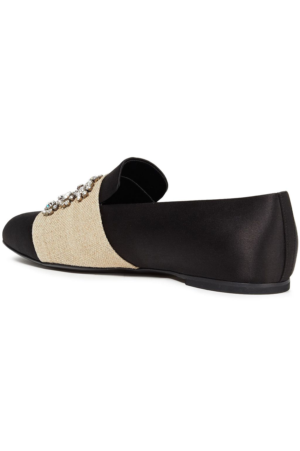ROGER VIVIER Embellished canvas-paneled satin loafers
