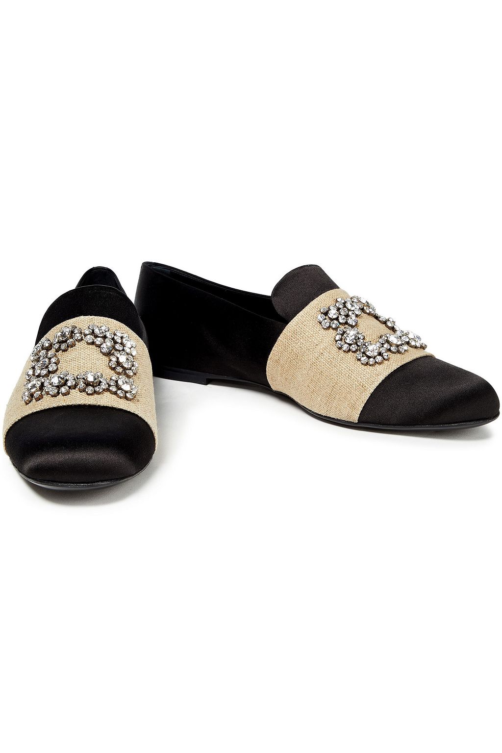 ROGER VIVIER Embellished canvas-paneled satin loafers