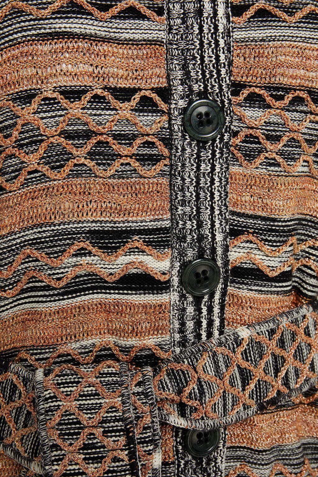 MISSONI Belted metallic crocheted wool-blend coat