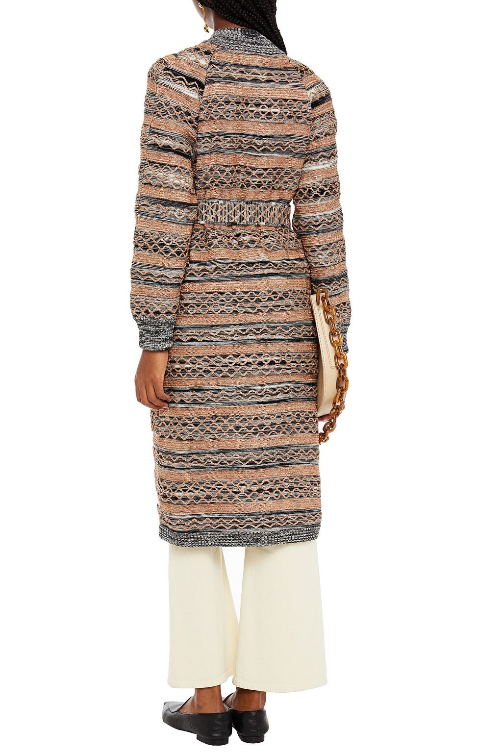 MISSONI Belted metallic crocheted wool-blend coat