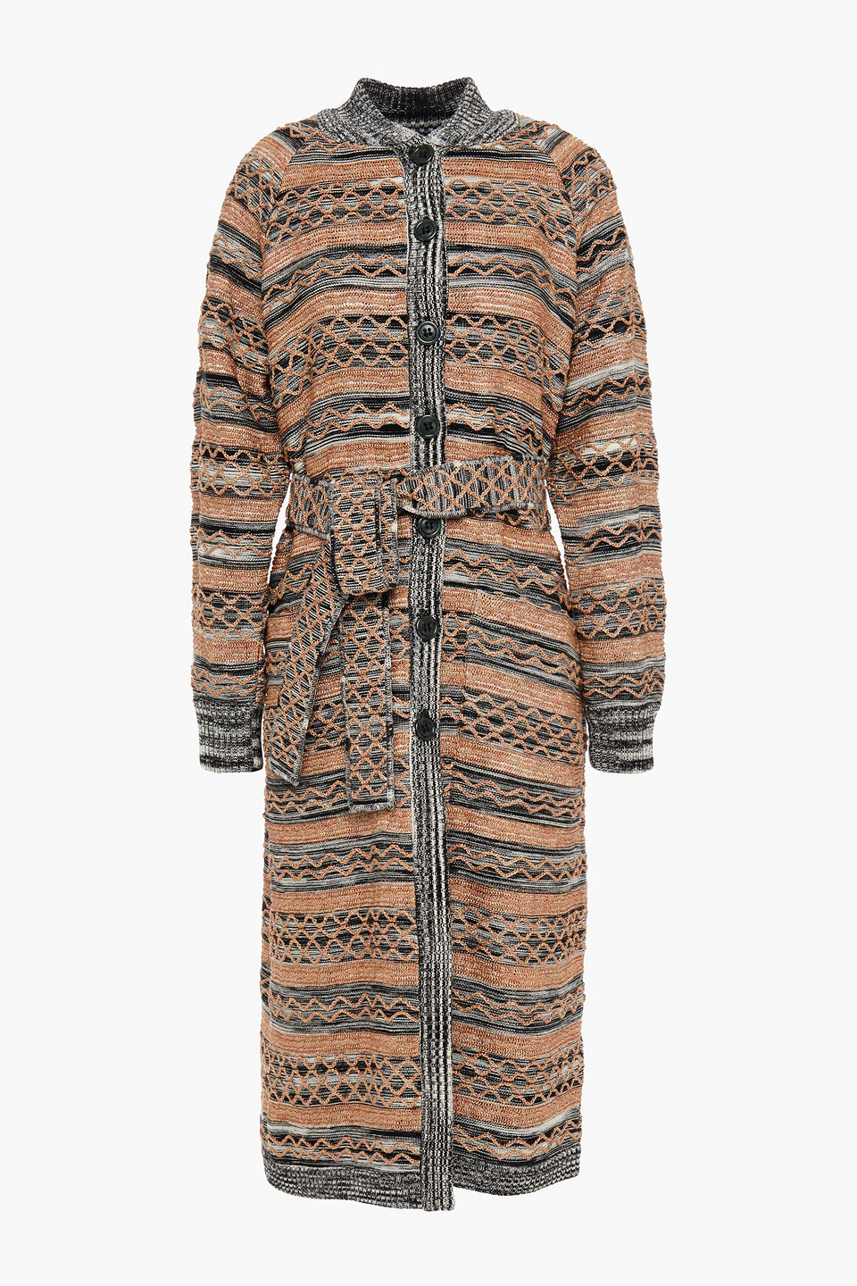 Missoni Woman Belted Metallic Crocheted Wool-blend Coat Blush Size 42