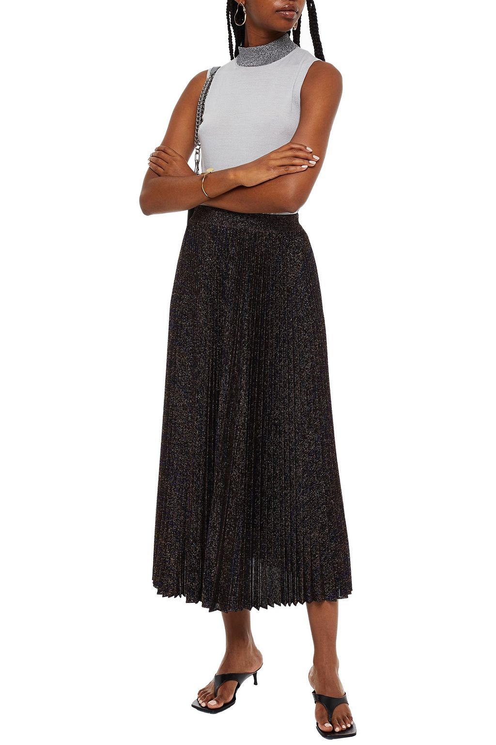 MISSONI Pleated metallic knitted midi skirt