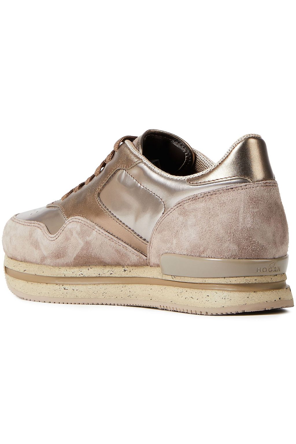 HOGAN Metallic paneled suede and leather sneakers