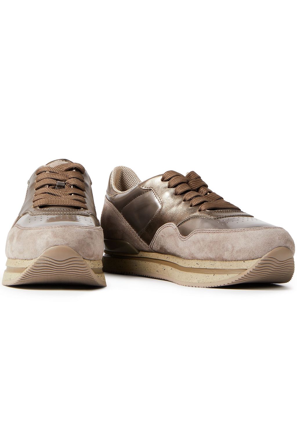 HOGAN Metallic paneled suede and leather sneakers