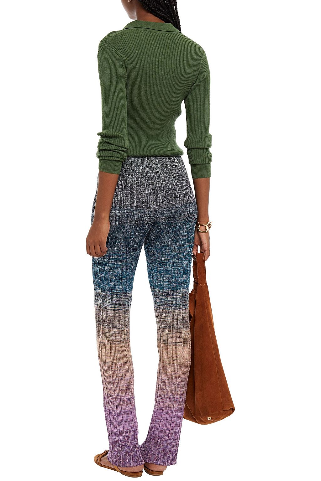 MISSONI بنطلون من مزيج الصوف المضلّع بقصة أرجل مستقيمة بلون ميتاليك