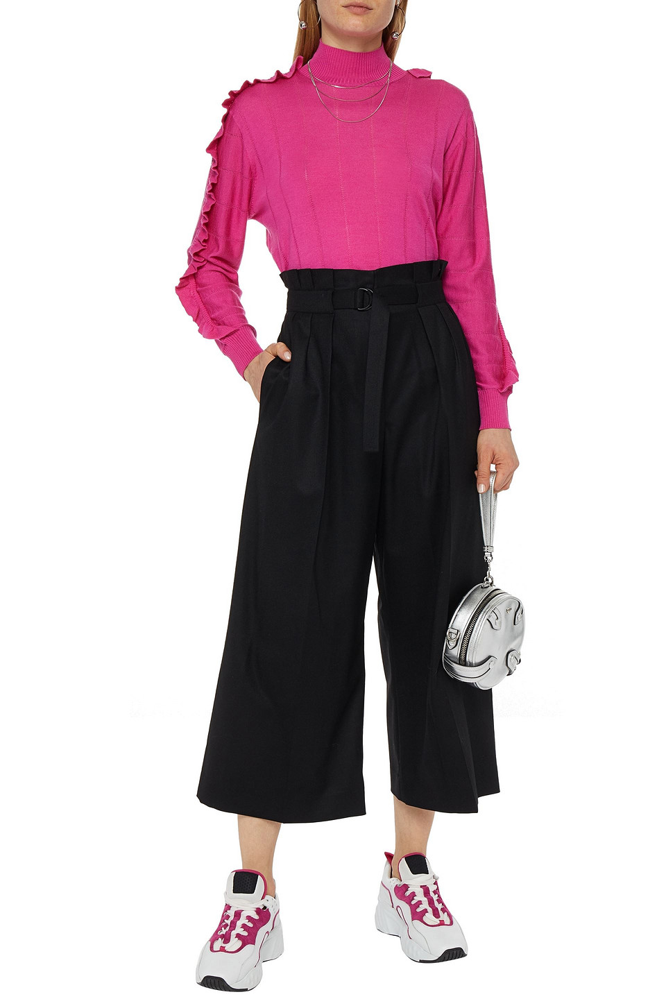 Kenzo Ruffled Wool And Silk-blend Turtleneck Sweater In Pink