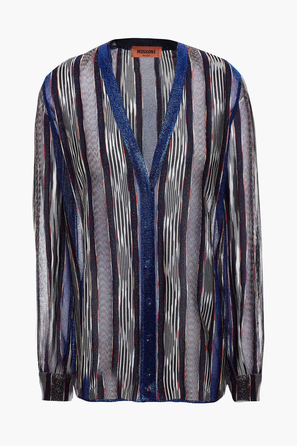 Missoni Woman Metallic Crochet-knit Cardigan Blue Size 44