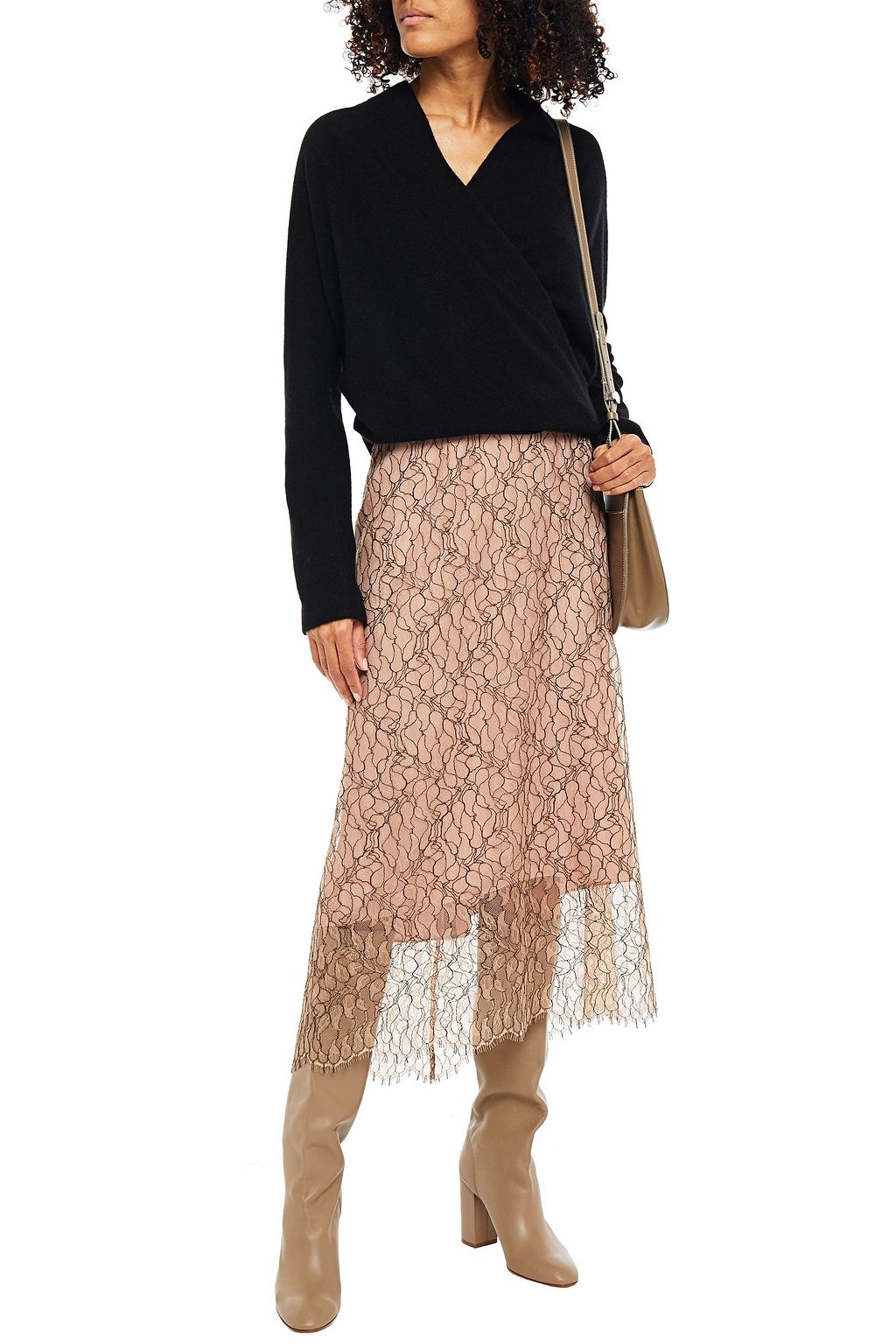 VINCE. Scalloped corded lace midi skirt