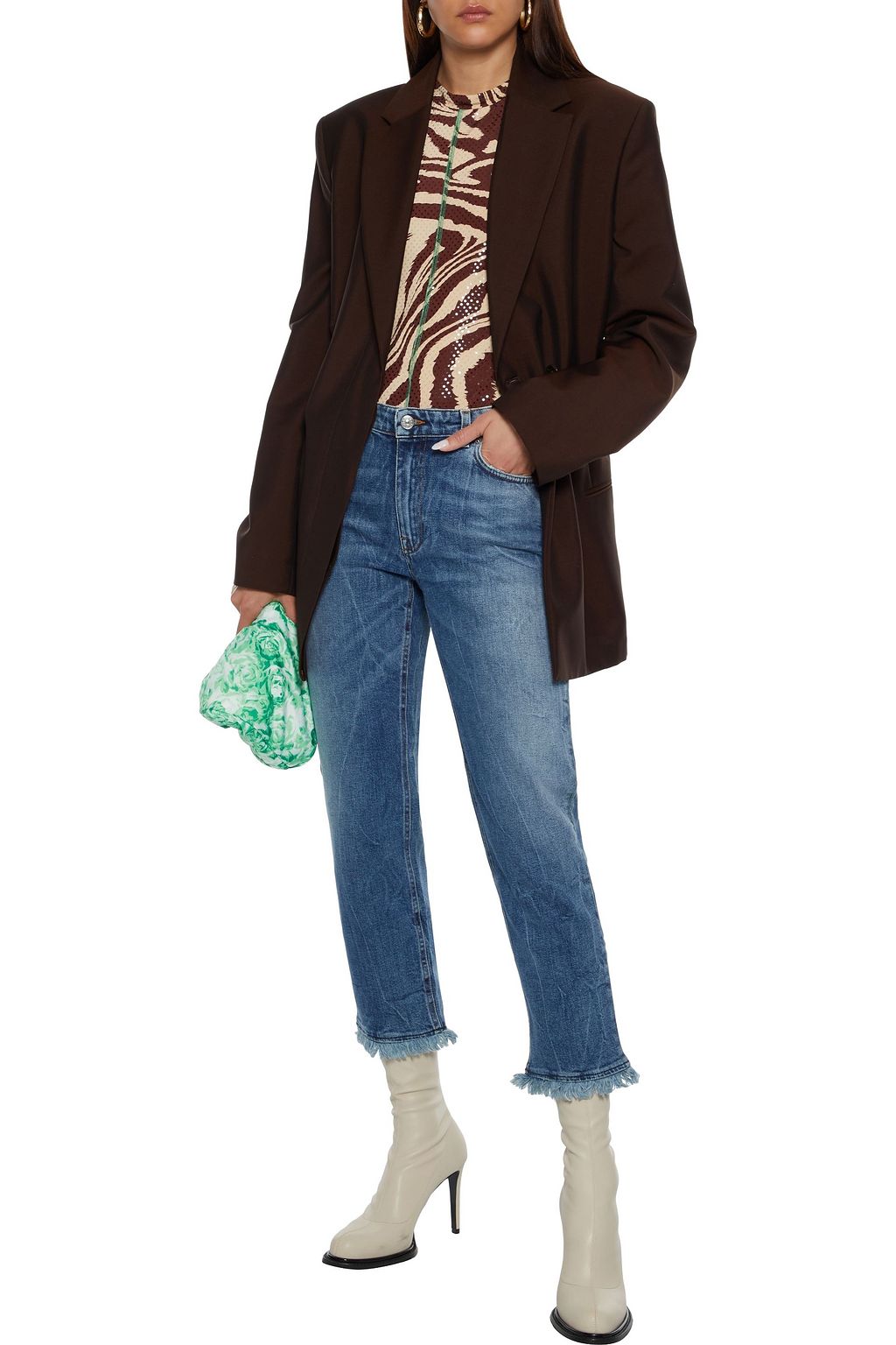 ACNE STUDIOS Row Fringe cropped distressed mid-rise slim leg jeans