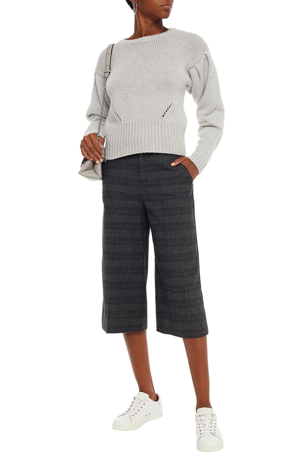 AUTUMN CASHMERE Lattice-trimmed knitted sweater