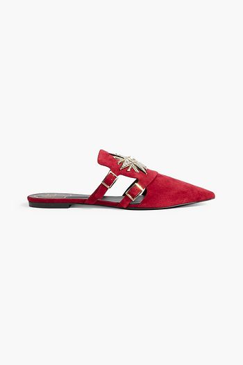 로저 비비에 ROGER VIVIER Red Crystal-embellished suede slippers