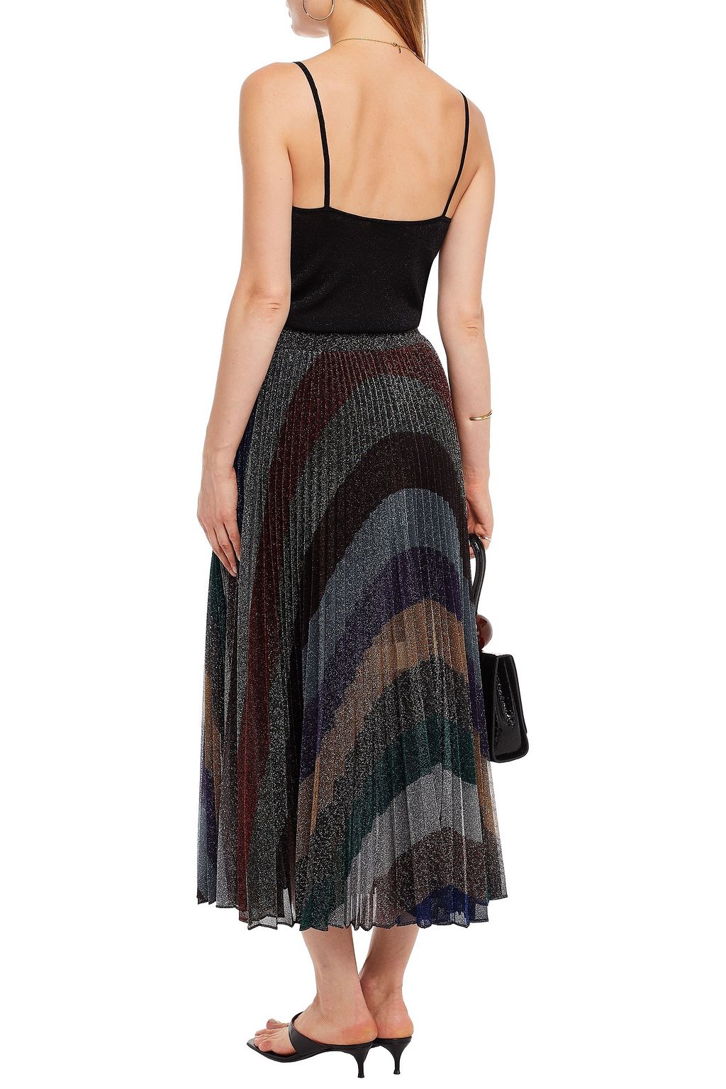 MISSONI Pleated metallic crochet-knit midi skirt