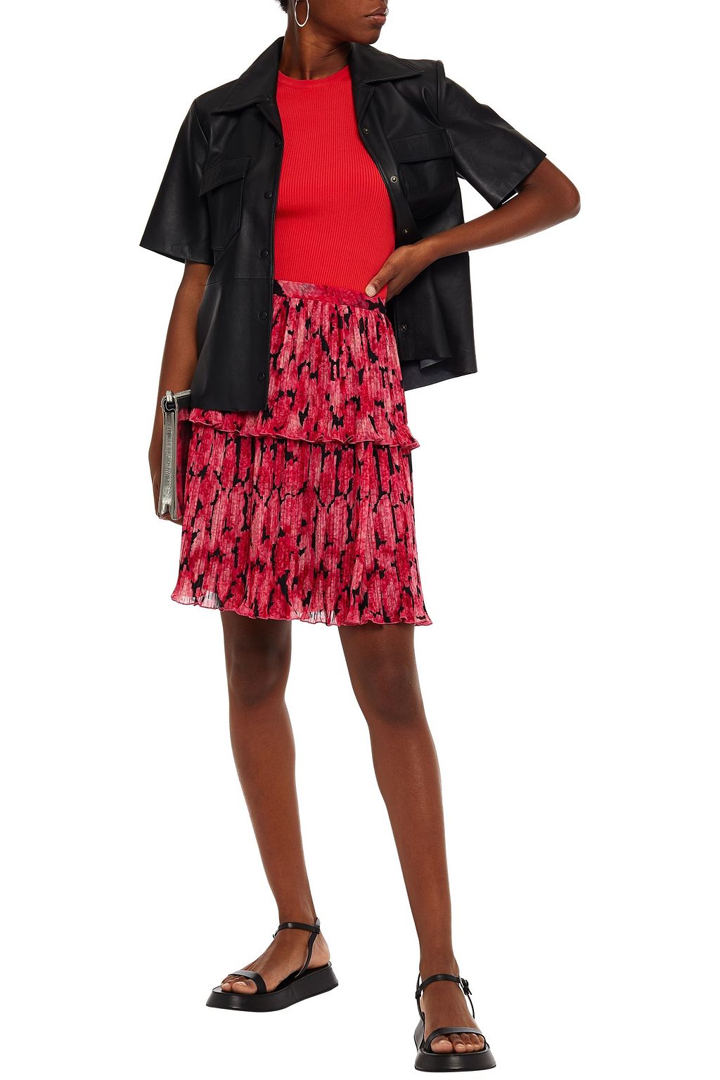 KENZO Ruffled floral-print plissé-crepe mini skirt