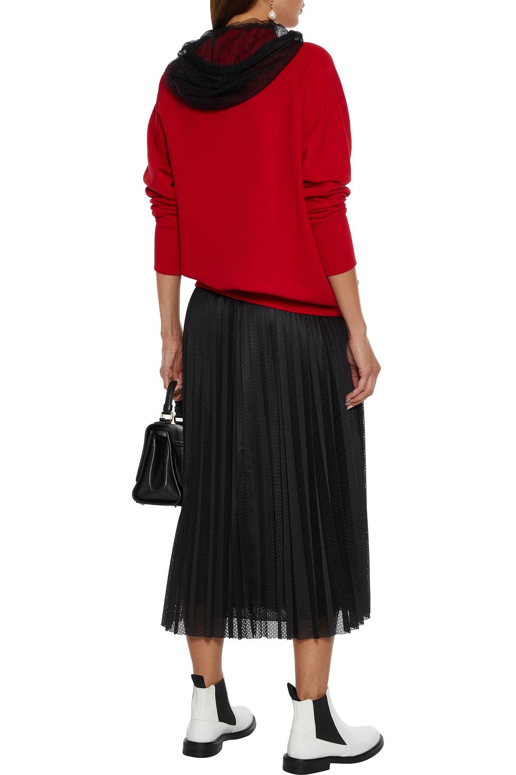 REDVALENTINO Appliquéd pleated mesh midi skirt