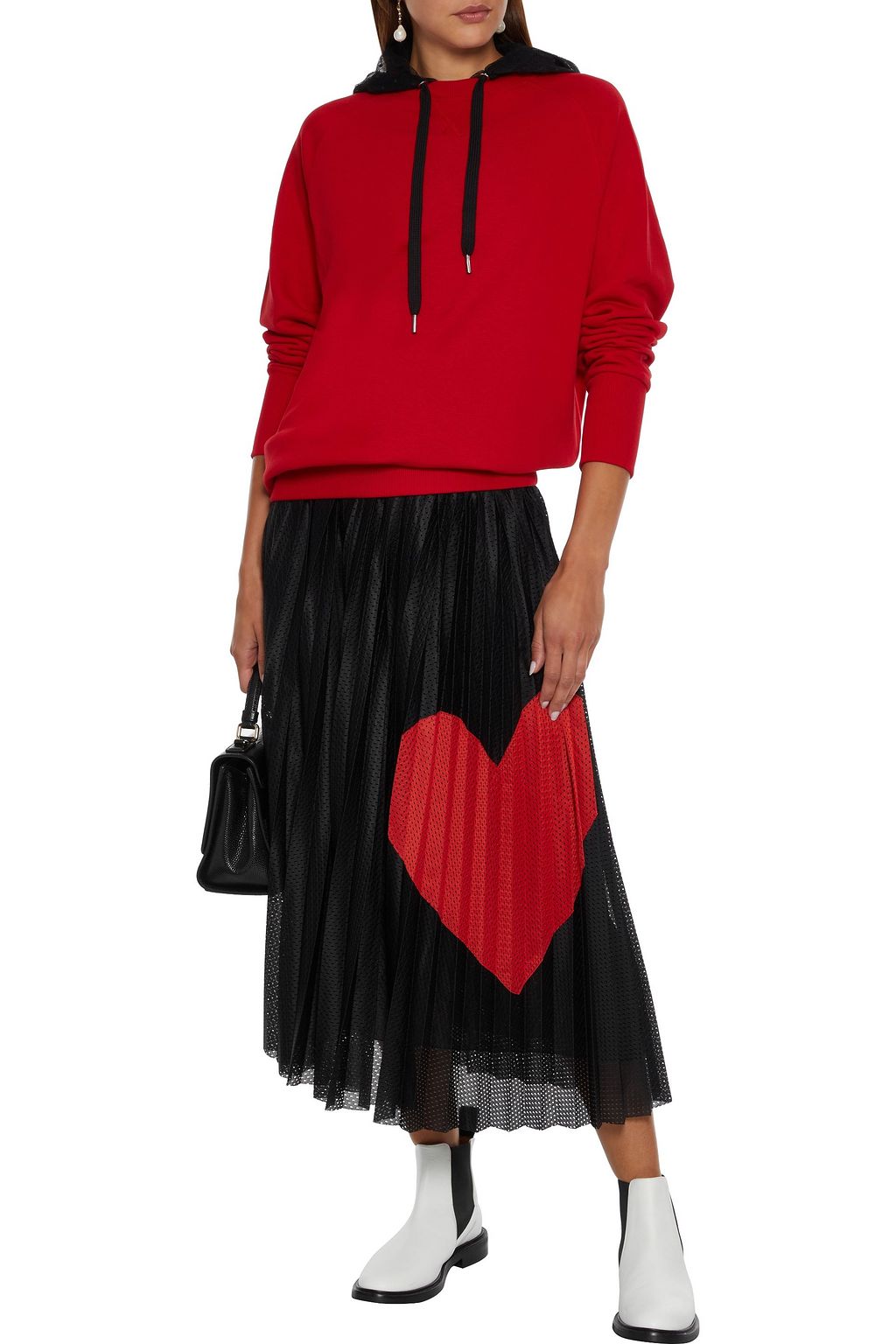 REDVALENTINO Appliquéd pleated mesh midi skirt