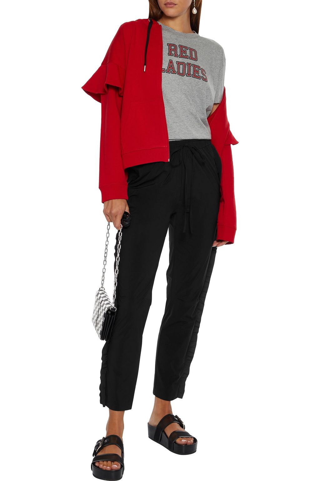 REDVALENTINO Cropped ruffle-trimmed shell tapered pants