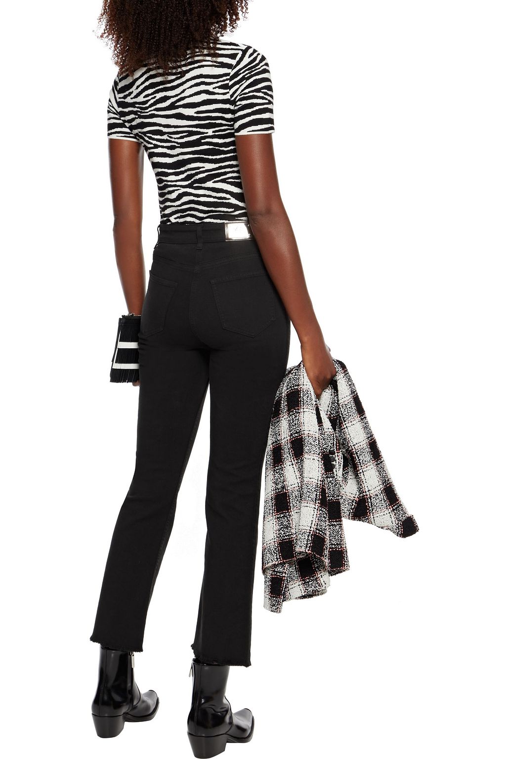 ETRO Jacquard-trimmed frayed high-rise kick-flare jeans