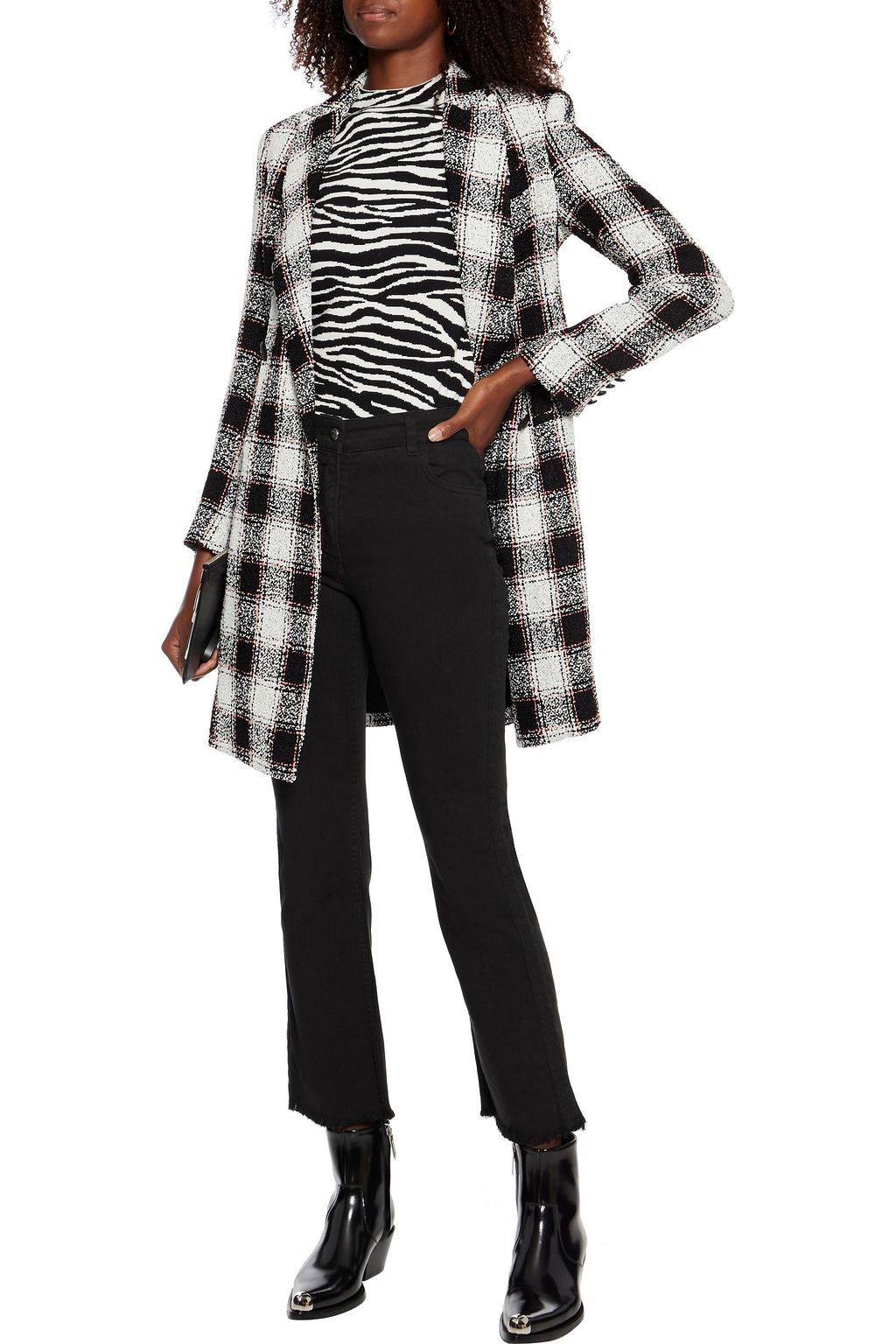 ETRO Jacquard-trimmed frayed high-rise kick-flare jeans