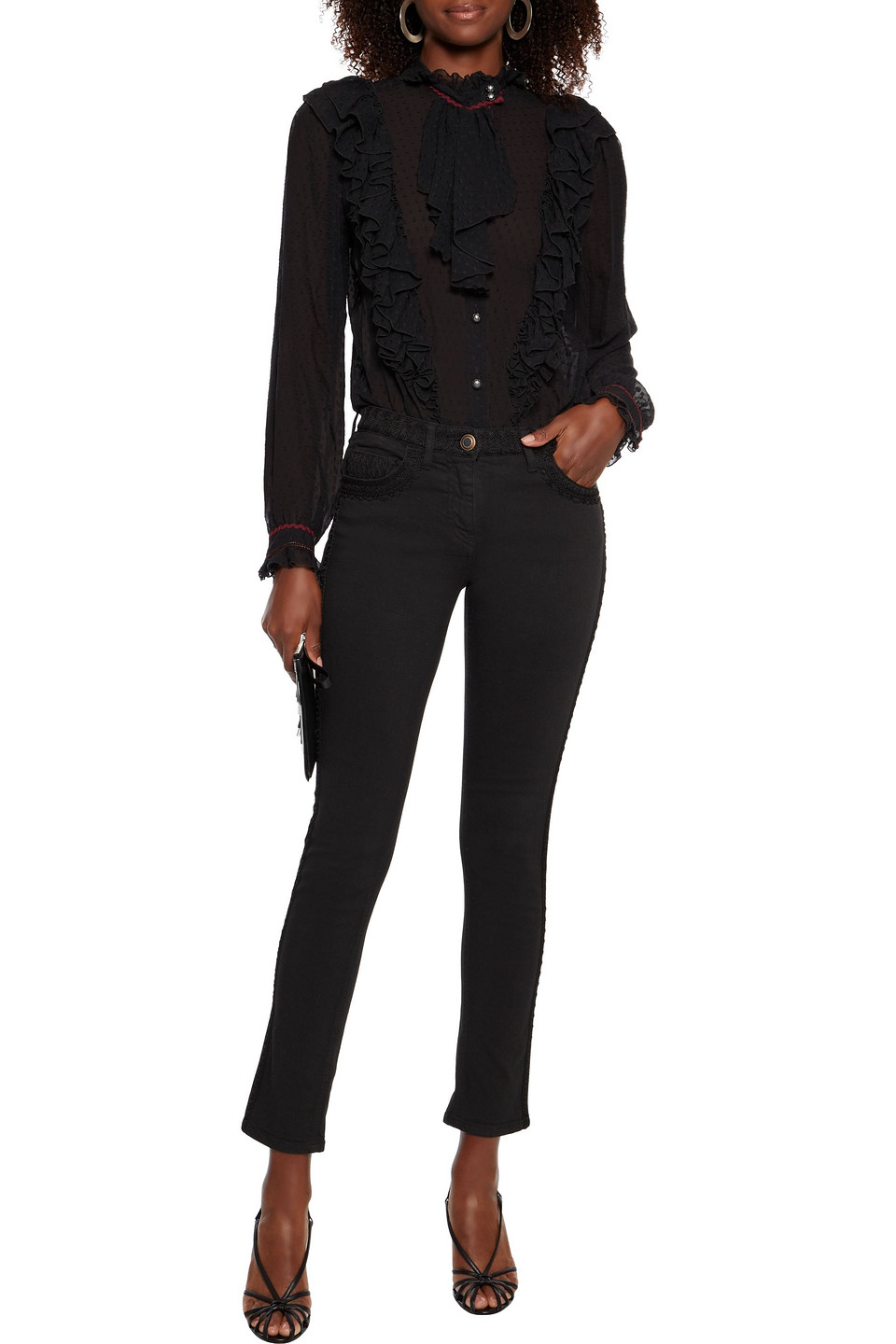 Etro Ruffled Fil Coupé Silk-georgette Blouse In Black